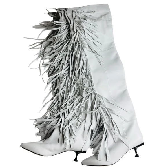 Sergio Rossi White Leather Over the Knee Boots IT 36 US 6 - Picture 2 of 16